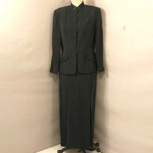 Silk Evening Party Set Nehru Jacket Long Skirt Silk Drk Navy Vintage 90s Elegant
